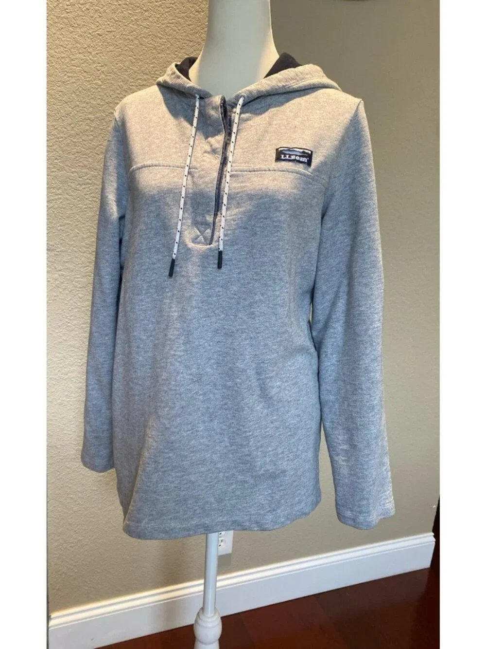 L.L.Bean 100% Cotton 1/4 Button Henley Hoodie Rugby Shirt Size Large Regular - Picture 7 of 12